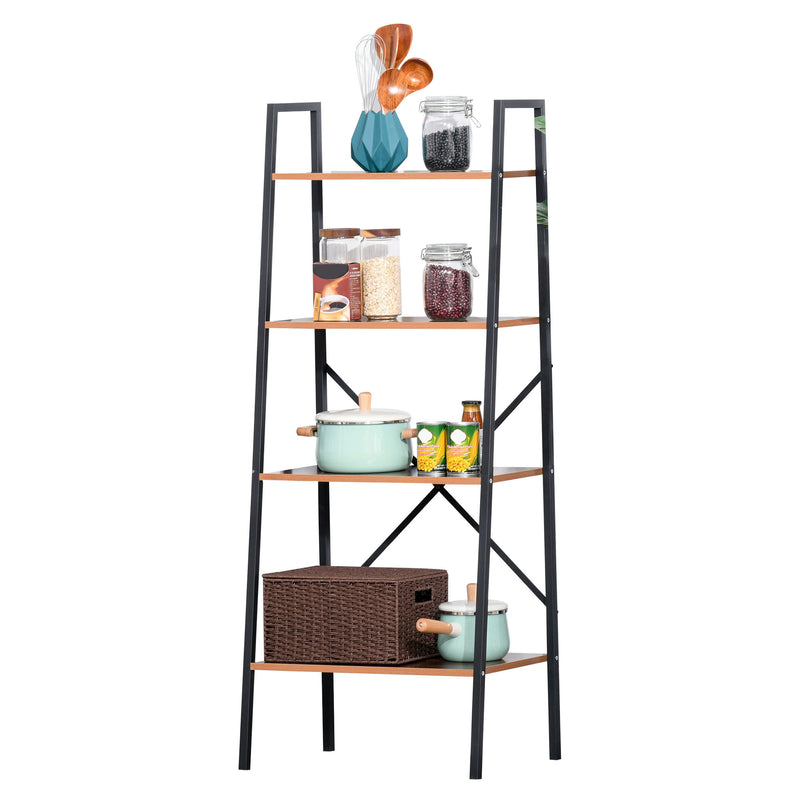 4-Tier Vintage Ladder Shelf Bookcase Wood Storage Rack Stand Plants Display Black brown