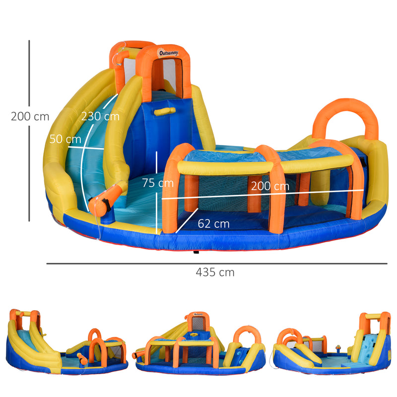 5 in 1 Kids Bouncy Castle Large Inflatable House Slide Water Pool Gun Basket Climbing Wall with 750W Inflator Carry bag 4.35 x 4.35 x 2m