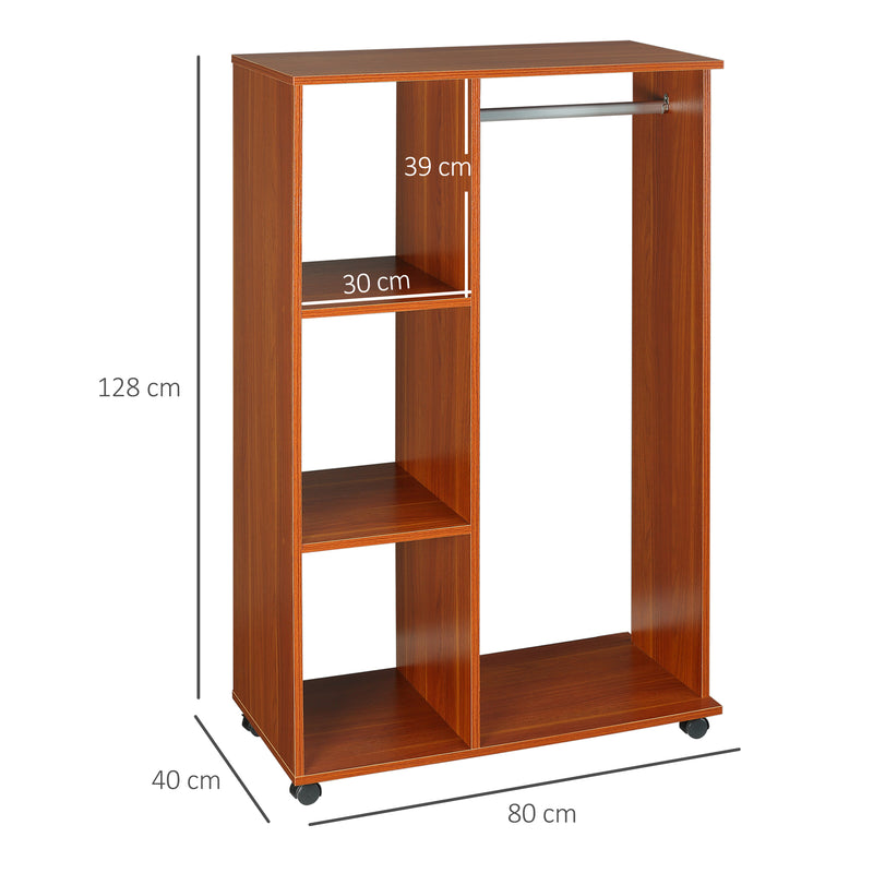 Open Wardrobe with Hanging Rail and Storage Shelves w/Wheels Bedroom-Walnut
