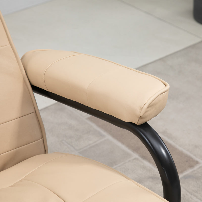 Manual Sofa Reclining Armchair PU Leather Massage Recliner Chair and Ottoman, Cream
