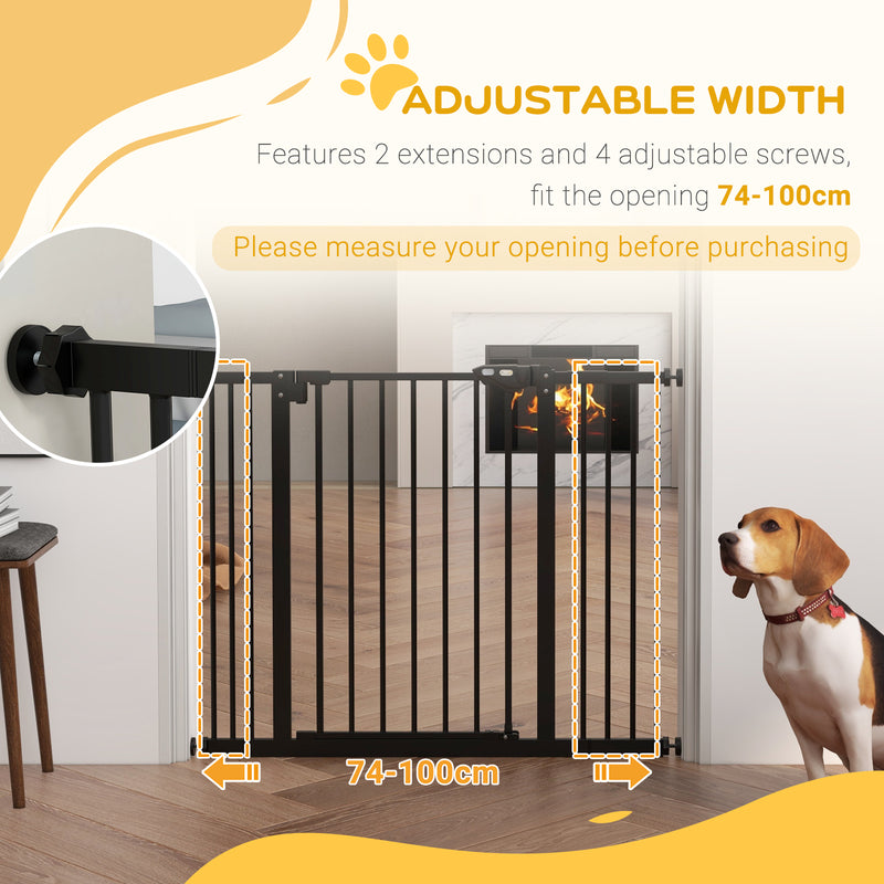 Metal 74-100cm Wide Adjustable Dog Gate Black