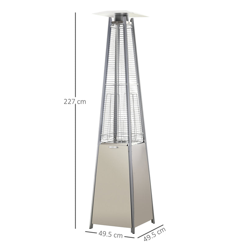 10.5KW Stainless Steel Outdoor Garden Patio Pyramid Heating Propane Gas Real Flame Heater Warmer Glass Tube w/ Wheels and Rain Cover, Silver