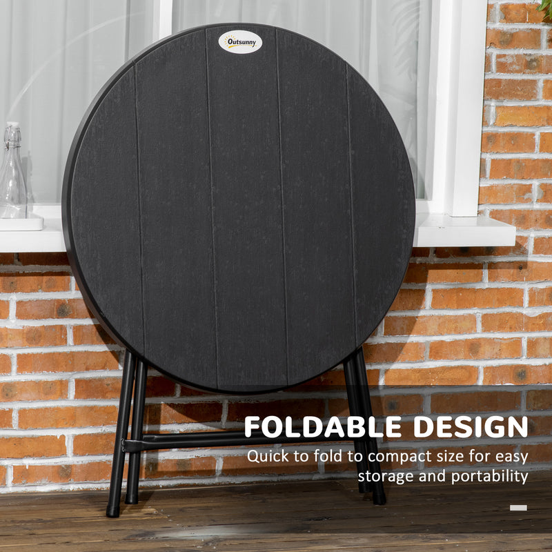 Foldable Round Garden Table for 4, Outdoor Dining Table with HDPE Tabletop and Steel Frame, 80 x 80 x 73 cm, Dark Grey