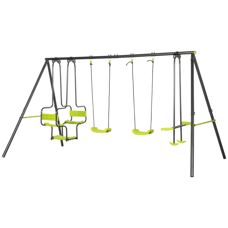 Metal Garden Swing Set with Double Swings Glider Swing Seats Green