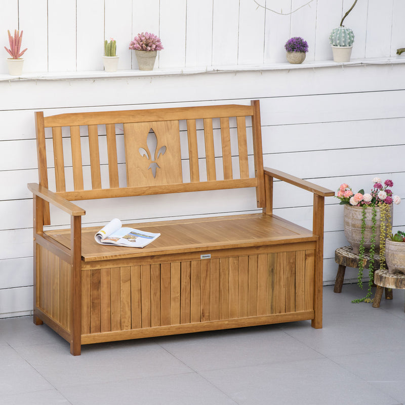 2 Seater Wood Garden Storage Bench, Outdoor Storage Box, Patio Seating Furniture, 125 x 68.5 x 97cm, Natural
