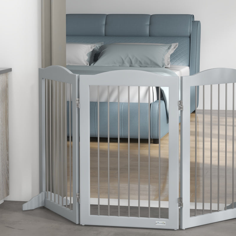 Foldable Dog Gate, Freestanding Pet Gate, with Two Support Feet, for Staircases, Hallways, Doorways - Grey