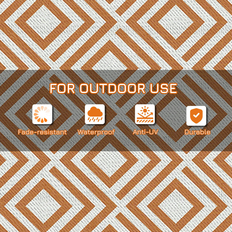 Reversible Outdoor Rug with Carry Bag and Ground Stakes, Waterproof Plastic Straw Mat for Backyard, Deck, RV, Picnic, Beach Brown & White