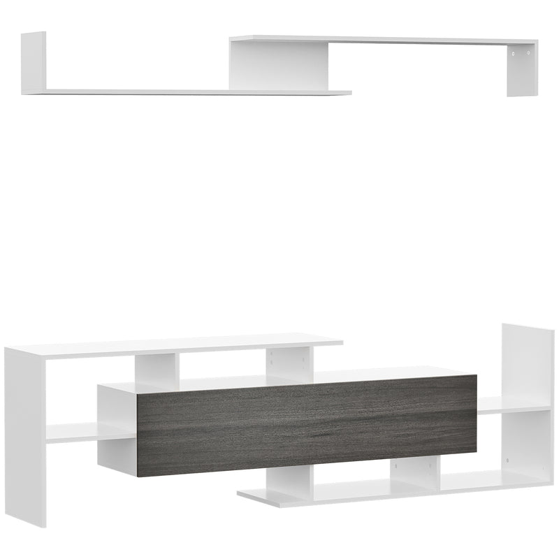 TV Unit with Storage for Wall-Mounted 65" TVs or Standing 50" TVs, TV stand set w/ a Wall Shelf & a Cabinet, Living Room Bedroom-White & Grey