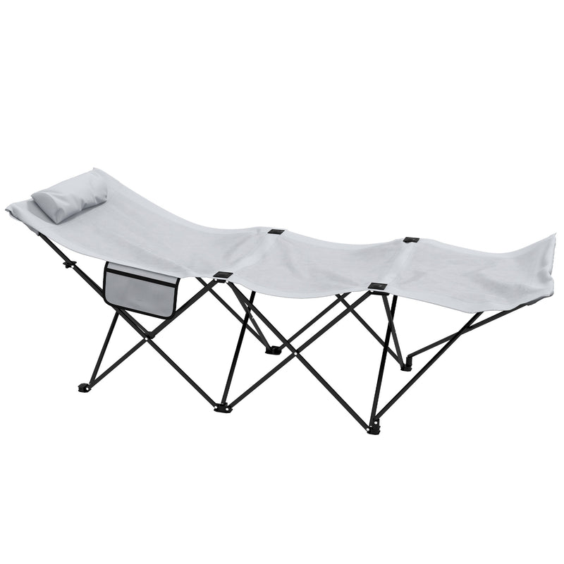 Foldable Sun Lounger, Outdoor Tanning Sun Lounger Chair with Side Pocket, Headrest, Oxford Seat, for Beach, Yard, Patio, Light Grey