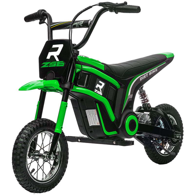 24V Electric Motorbike, Dirt Bike with Twist Grip Throttle, Music Horn, 12" Pneumatic Tyres, 16 Km/h Max. Speed, Green