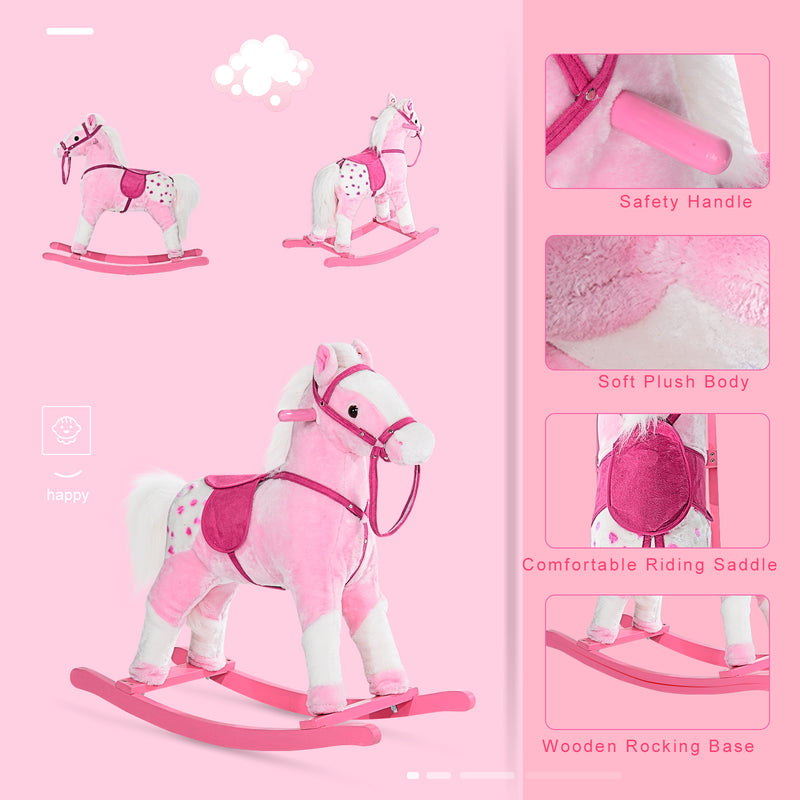 Childrens Plush Rocking Horse with Sound-Pink