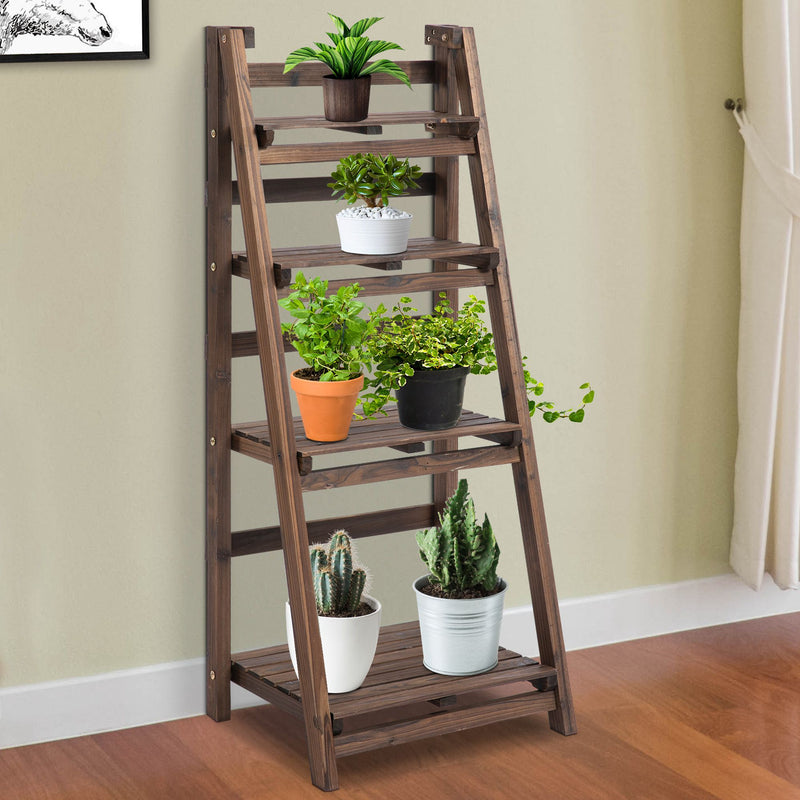 4-Tier Wooden Plant Shelf Foldable Plant Pots Holder Stand Indoor Outdoor 45L x 35W x 108H cm
