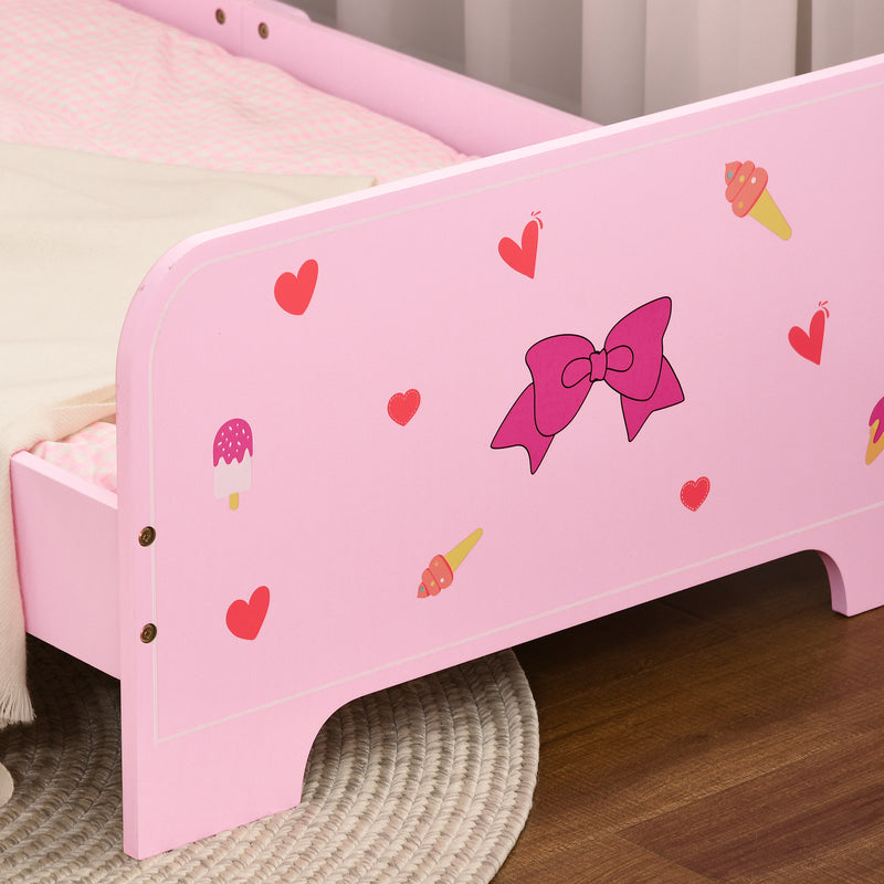 Princess-themed Kids Toddler Bed with Cute Patterns, Safety Side Rails Slats, Kids Bedroom Furniture for 3-6 Years, Pink, 143 x 74 x 59 cm