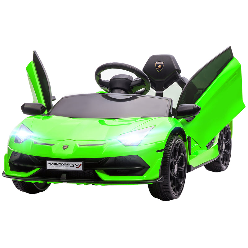 Lamborghini Licensed 12V Kids Electric Car w/ Butterfly Doors, Easy Transport Remote, Music, Horn, Suspension - Green