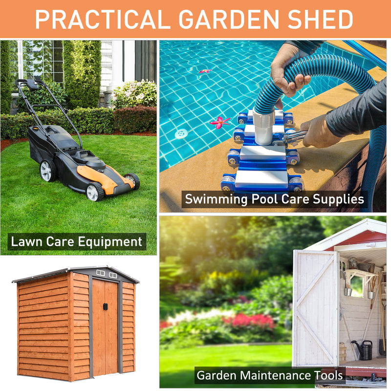 6 x 5 ft Garden Storage Shed Apex Store for Gardening Tool with Foundation and Ventilation, Brown