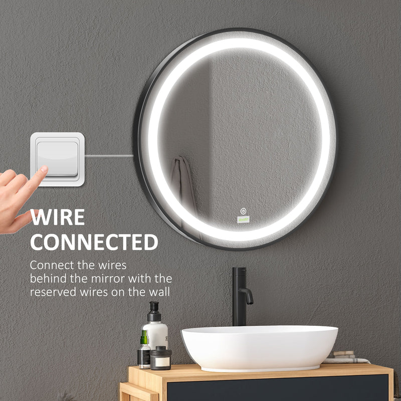 Round LED Bathroom Mirror, Dimmable Lighted Wall-Mounted Mirror with 3 Temperature Colours, Memory Function, Hardwired