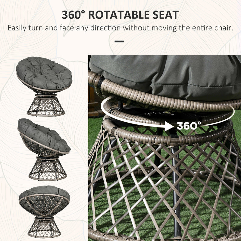 Three-Piece Rattan Garden Moon Chair Set - Grey