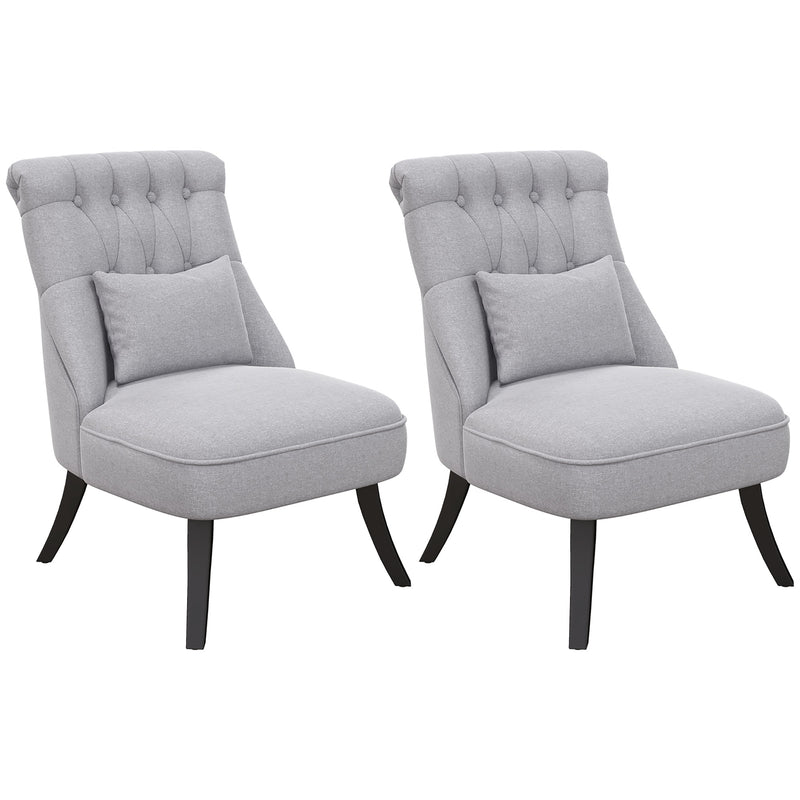 Fabric Single Sofa Dining Chair Tub Chair Upholstered W/ Pillow Solid Wood Leg Home Living Room Furniture Set of 2 Grey