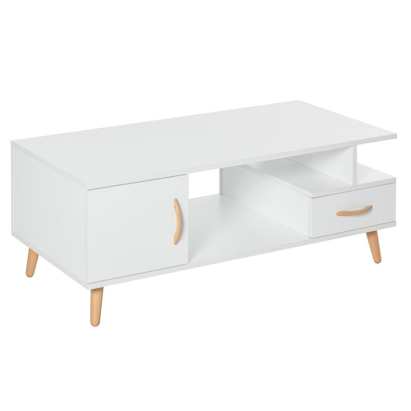 Modern Minimalism Coffee Table with Storage, Sofa Side Table with Shelf & Drawer for Living Room Reception Room, White