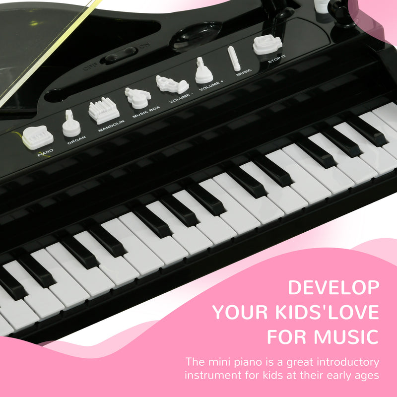 32-Key Kids Piano Keyboard, with Stool, Lights, Microphone, Sounds, Removable Legs - Black