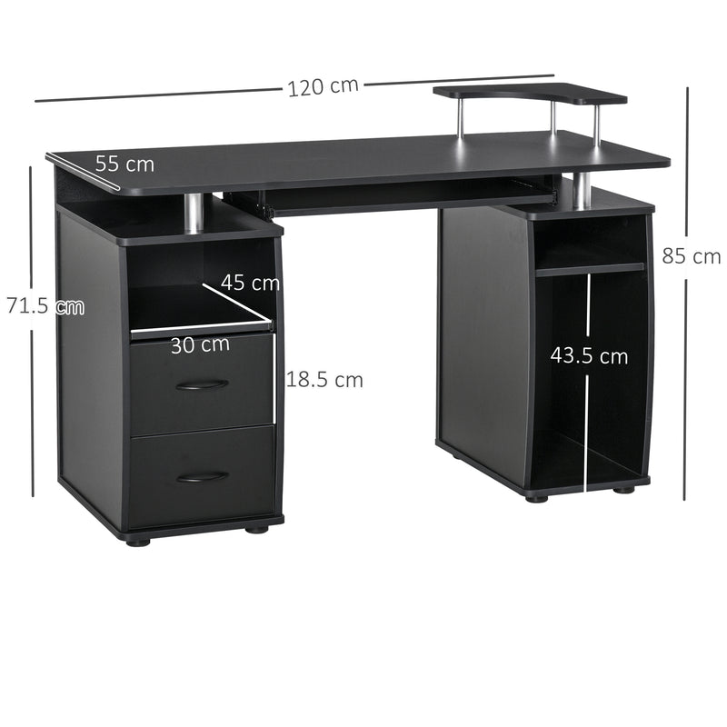 Computer Desk Office PC Table Workstation with Keyboard Tray, CPU Shelf, Drawers, Sliding Scanner Shelf, Black