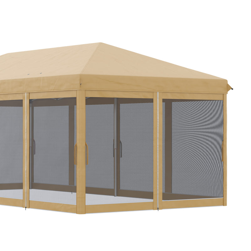 6 x 3(m) Pop Up Gazebo, Outdoor Canopy Shelter, Marquee Party Wedding Tent with 6 Mesh Walls and Carry Bag, Beige