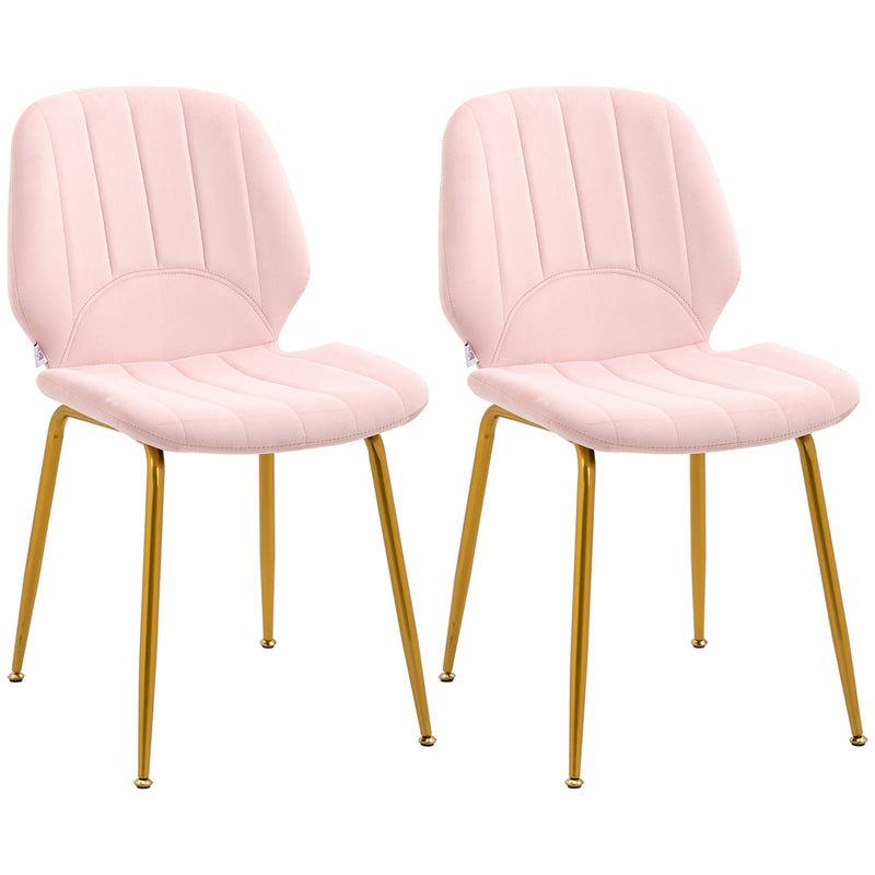 Velvet Dining Chairs Set of 2, 2 Piece Dining Room Chairs with Backrest, Padded Seat and Steel Legs, Pink