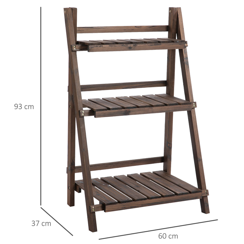 3-Tier Wooden Plant Shelf Foldable Plant Pots Holder Stand Indoor Outdoor 60L x 37W x 93H cm