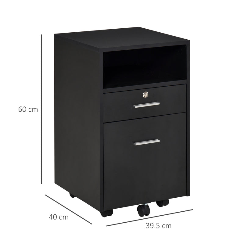Mobile File Cabinet Lockable Storage Unit Cupboard Home Filing Furniture for Office, Bedroom and Living Room, 39.5x40x60cm, Black