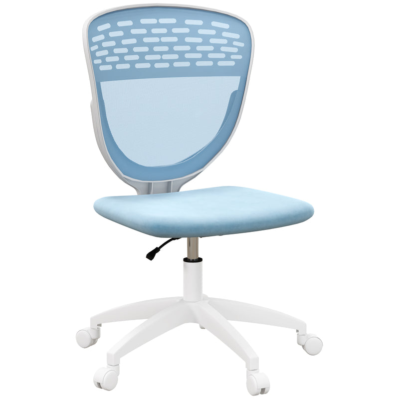 Armless Desk Chair, Mesh Office Chair, Height Adjustable with Swivel Wheels, Blue