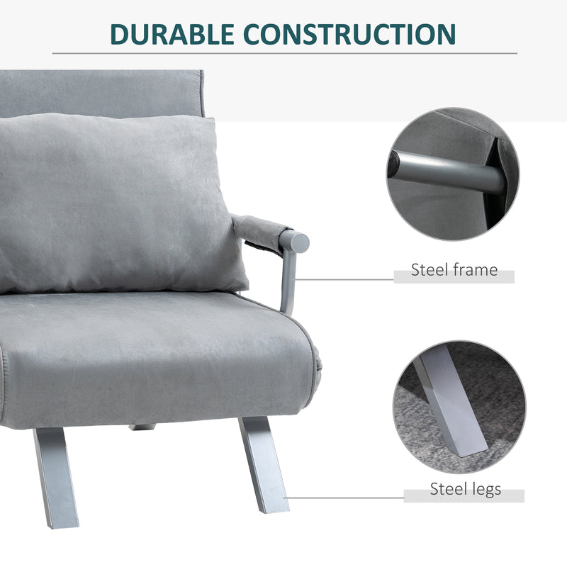 2-In-1 Design Single Sofa Bed Sleeper, Foldable Armchair Bed Lounge Couch w/ Pillow, Light Grey