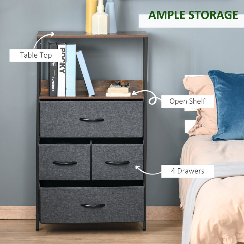 Storage Chest, Drawers Bedroom Unit Storage Cabinet with 4 Fabric Bins for Living Room, Bedroom and Entryway, Black
