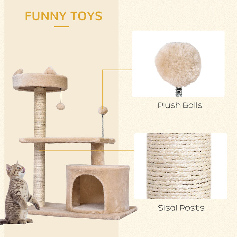 Cats 3-Tier Sisal Rope Scratching Post w/ Toys Beige