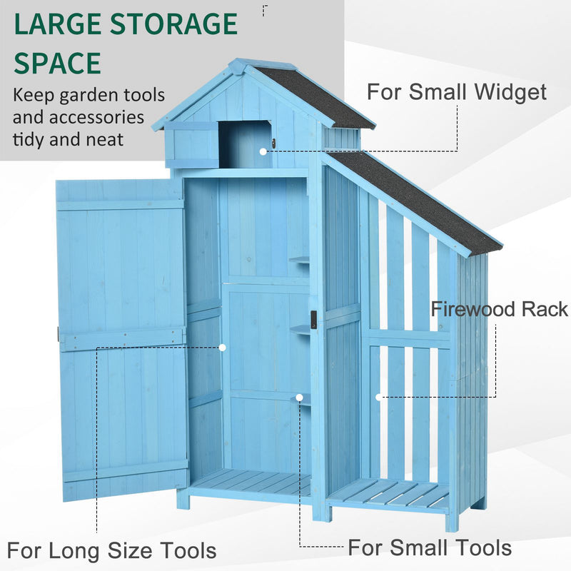 Garden Shed Wooden Firewood House Storage Cabinet Waterproof Asphalt Roof Tool Organizer with Lockable Door, 180 x 130 x 55 cm