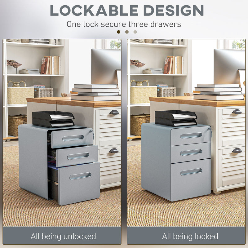 Lockable Cabinet, Rolling Filing Cabinet with 3 Drawers, Steel Office Drawer Unit for A4, Letter, Legal Sized Files
