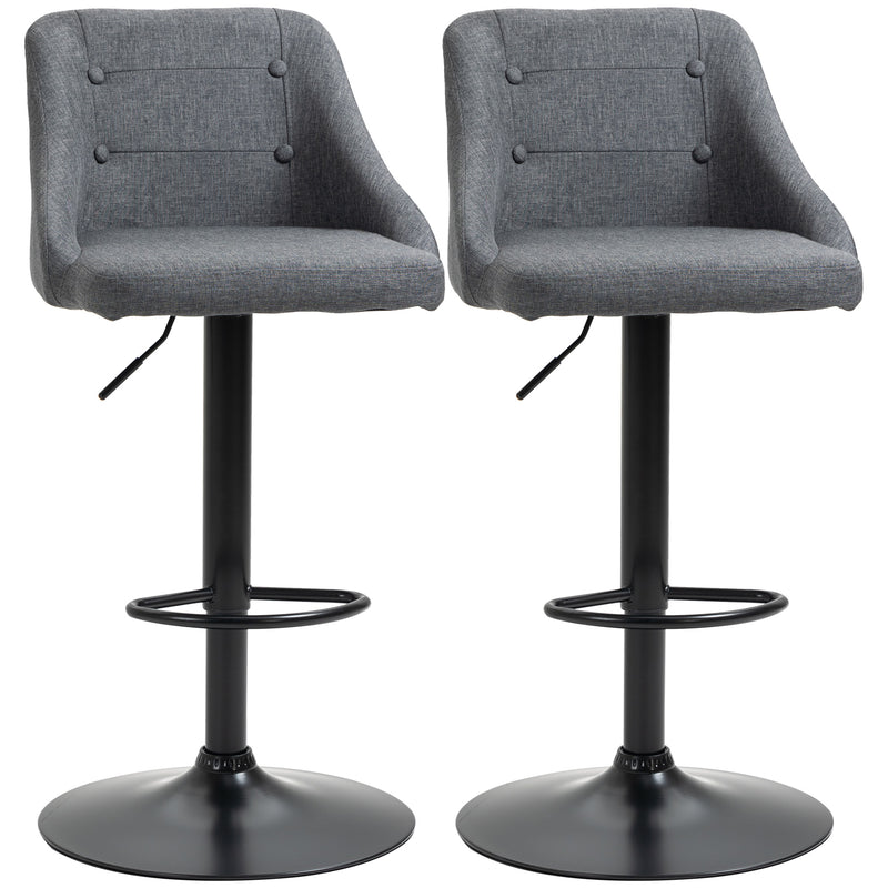 Modern Adjustable Bar Stools Set of 2, Swivel Fabric Barstools with Footrest, Armrests and Back, for Kitchen Counter and Dining Room, Dark Grey