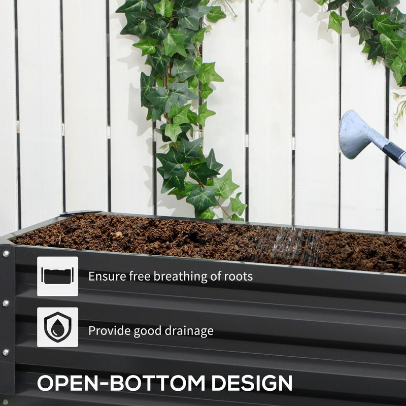 2 Tier Raised Garden Bed, Galvanised Planter Box with Open Bottom for Vegetables Flowers Herbs, 120x101x58cm, Dark Grey