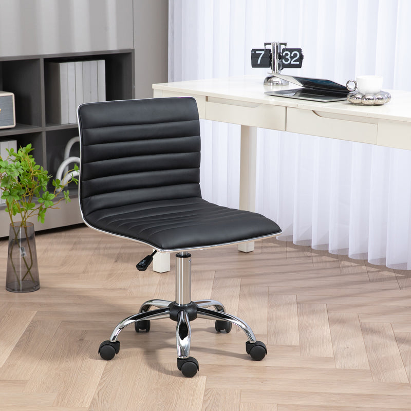 Adjustable Swivel Office Chair with Armless Mid-Back in PU Leather and Chrome Base - Black
