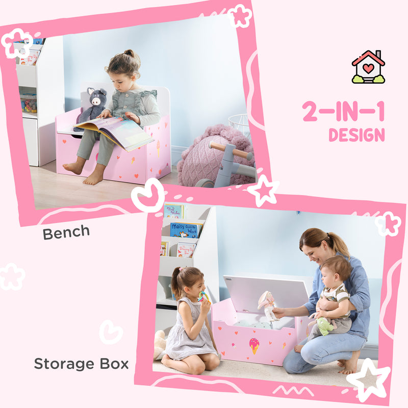 5PCs Kids Bedroom Furniture Set with Bed, Toy Box Bench, Storage Unit, Dressing Table and Stool, Princess Themed, for 3-6 Years Old, Pink