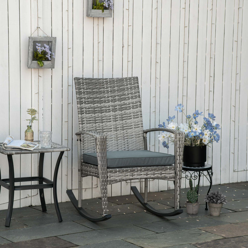 Rattan Rocking Chair Rocker Garden Furniture Seater Patio Bistro Relaxer Outdoor Wicker Weave with Cushion - Light Grey
