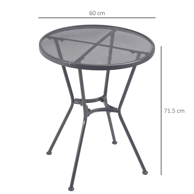 60cm Garden Round Table Metal Outside Bistro Table with Mesh Tabletop for Garden Balcony Deck, Dark grey