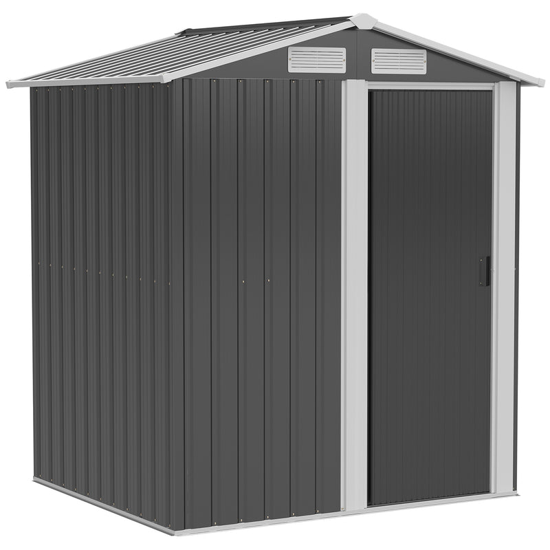 5ft x 4ft Garden Metal Storage Shed, Tool Storage Shed with Sliding Door, Sloped Roof and Floor Foundation for Garden, Backyard, Patio, Grey