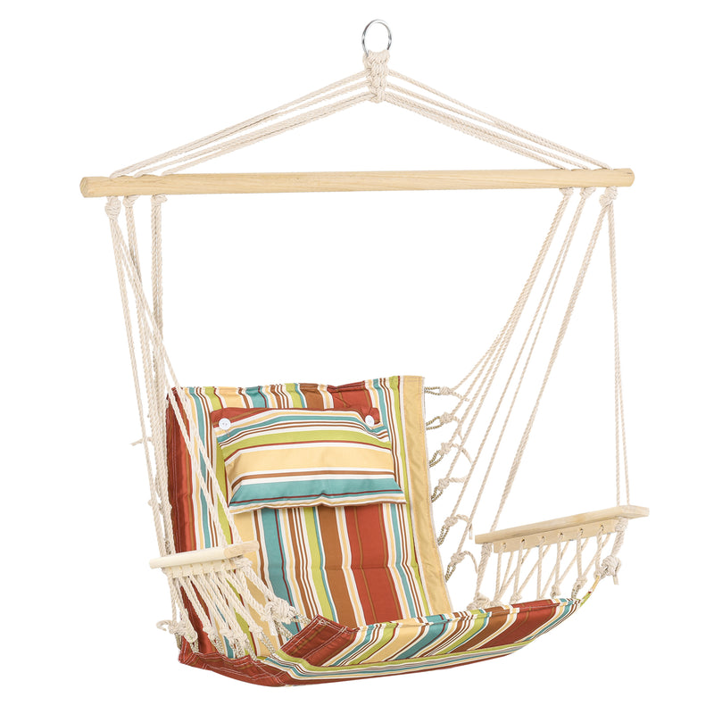 Hanging Hammock Chair Swing Chair Thick Rope Frame Safe Wide Seat Indoor Outdoor Home, Patio, Yard, Garde Spot Stylish Multi-Color Stripe