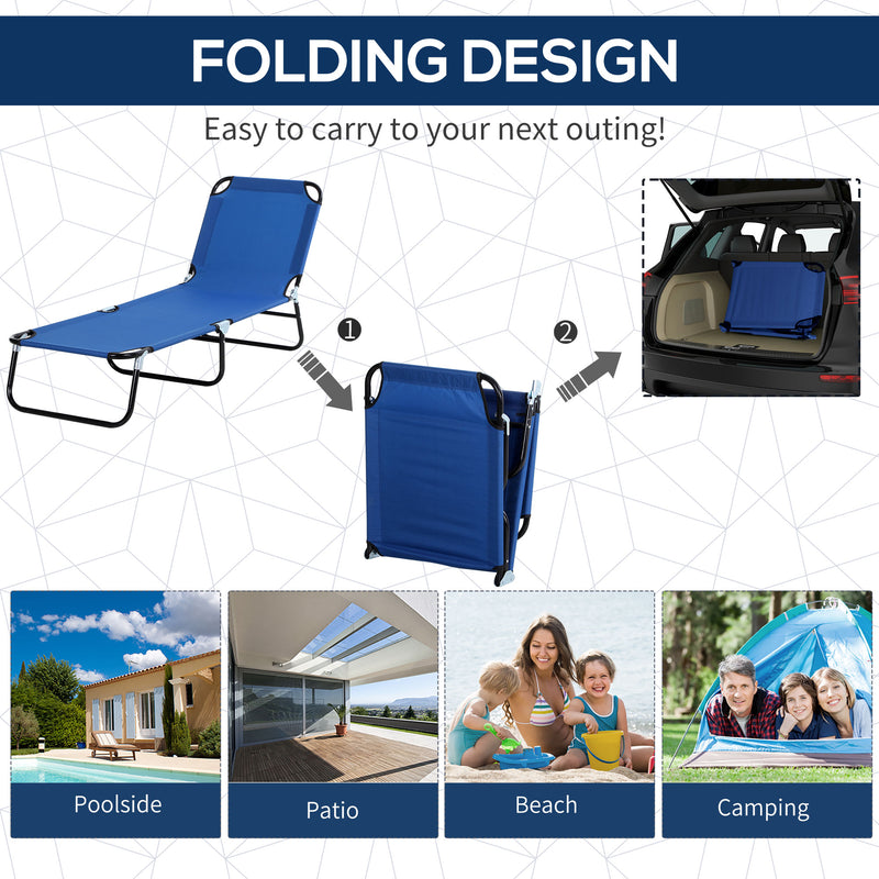 Reclining Chair Folding Lounger Seat Sun Lounger with Sun Shade Awning Beach Garden Outdoor Patio Recliner Adjustable, Blue