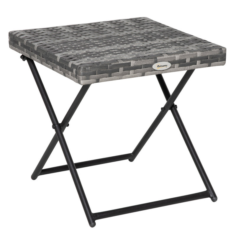 Garden Small Folding Square Rattan Coffee Table Bistro Balcony Outdoor Wicker Weave Side Table 40H x 40L x 40Wcm Grey