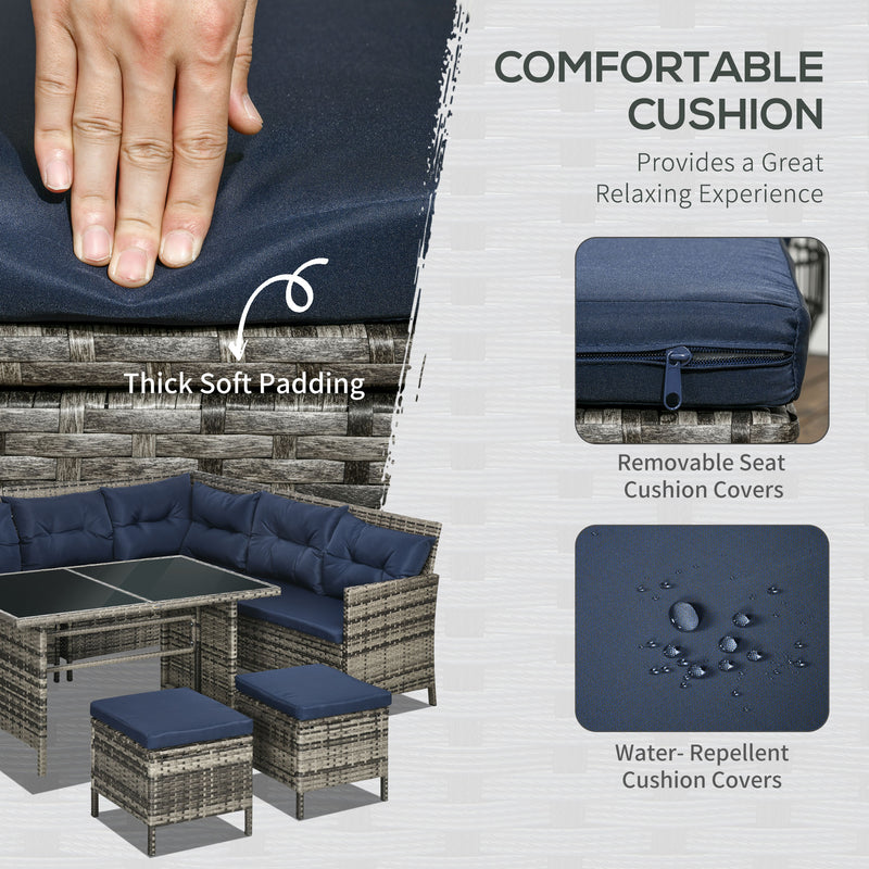 8-Seater Patio wicker Sofa Set Rattan Chair Furniture w/ Glass & Cushioned