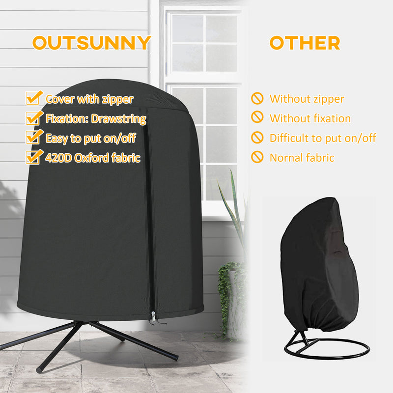 Hanging Egg Chair Cover, Outdoor Single Swing Chair Cover, Waterproof Anti-dust Furniture Protector with Zipper, 420D Oxford Fabric for ?128 x 190H cm Stand, Black