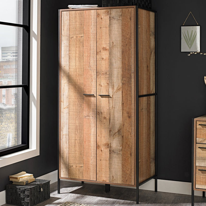 Hoxton 2 Door Wardrobe Distressed Oak Effect - Bedzy Limited Cheap affordable beds united kingdom england bedroom furniture