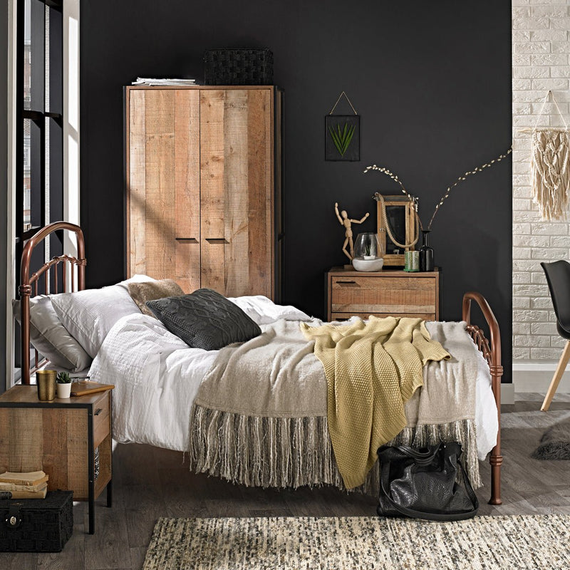 Hoxton 3 Piece Bedroom Set Distressed Oak Effect - Bedzy Limited Cheap affordable beds united kingdom england bedroom furniture