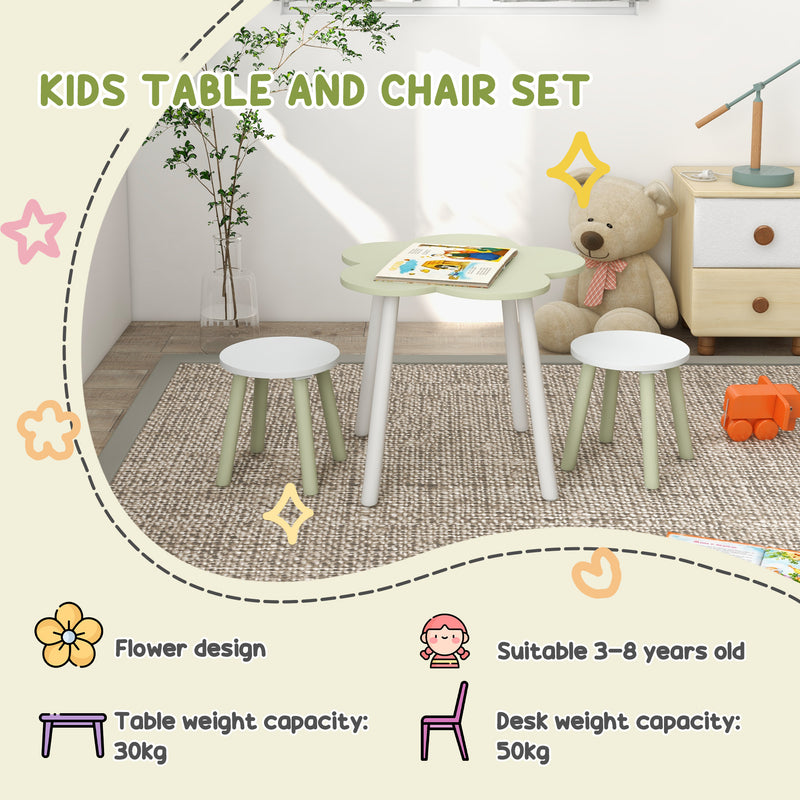 3 Piece Kids Table and Chair Sets, Flower Design Children Furniture Set for Bedroom, Nursery, Playroom, Yellow